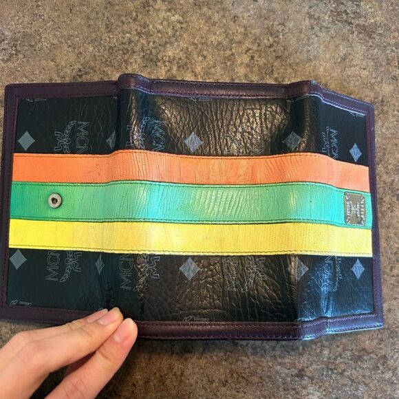 MCM Black Monogram Stripes Snap Short Wallet - Picture 12 of 14